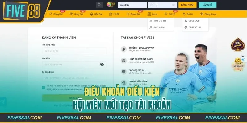 Điều khoản điều kiện hội viên mới tạo tài khoản