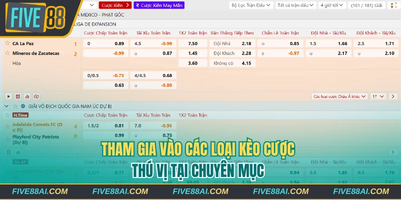 Tham gia vào các loại kèo cược thú vị tại chuyên mục